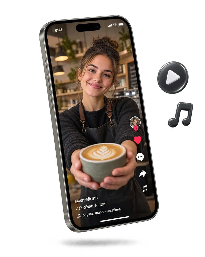 Telefon s krátkým videem baristky, která podává latte