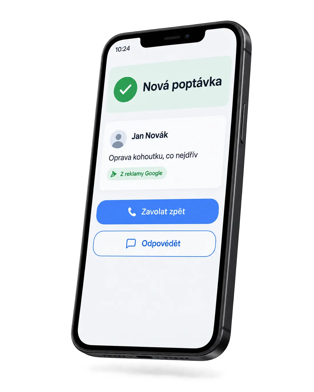 Telefon s upozorněním Nová poptávka z reklamy Google