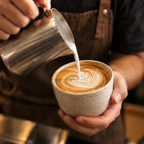 Barista nalévá mléko do espressa