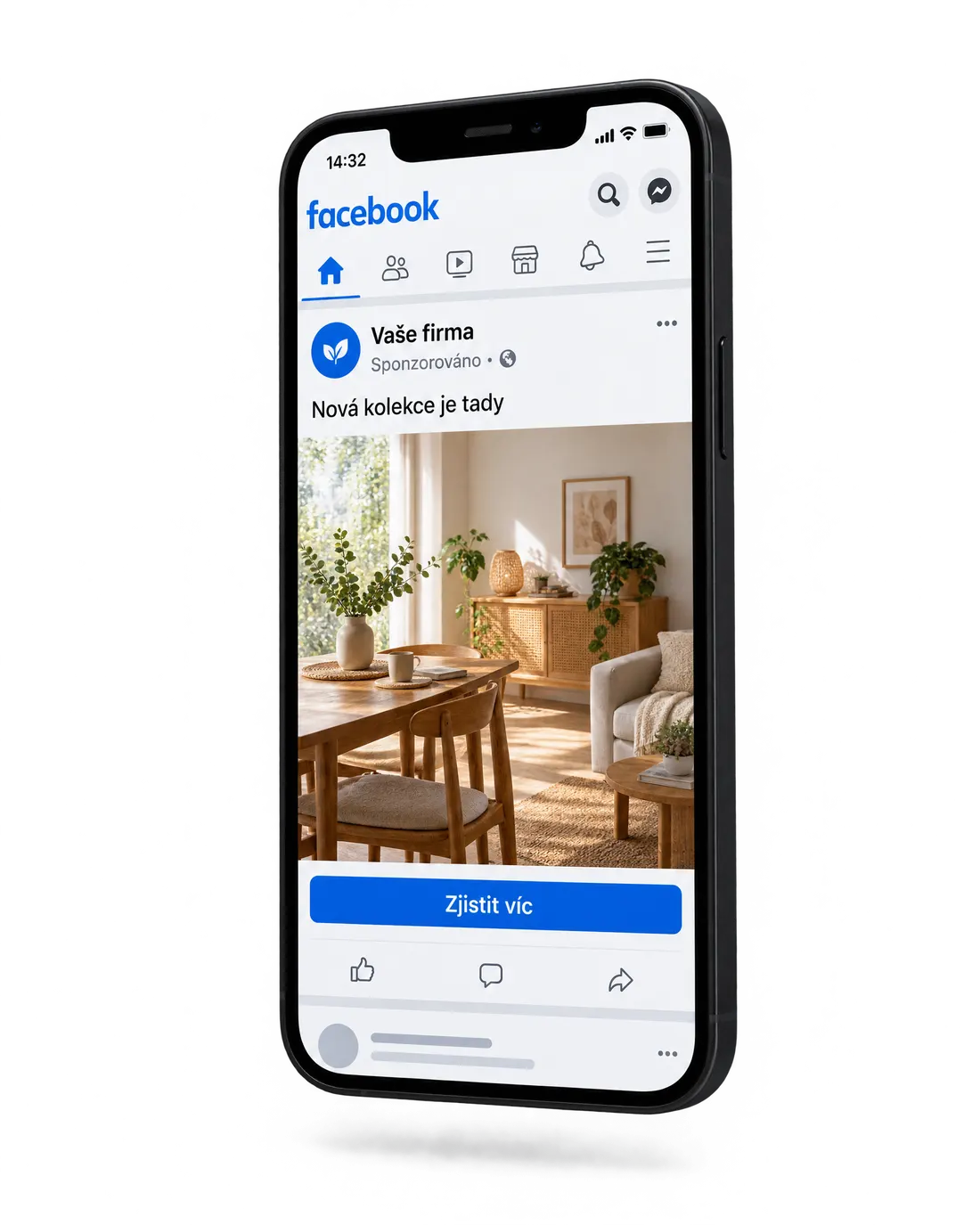 Varianta A: reklama Vaší firmy na Facebooku s fotkou interiéru